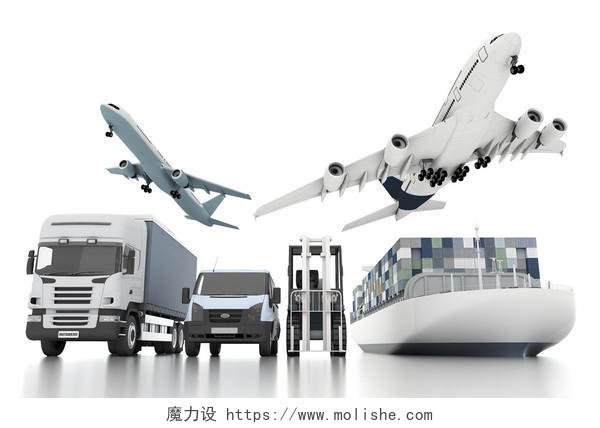 白底飞机轮船货车卡车运输货运国际物流配送空运